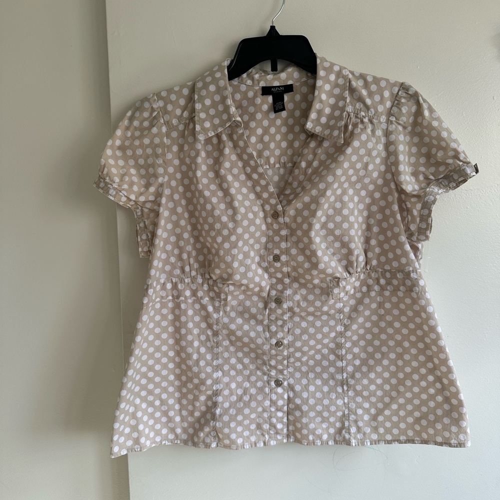 Alfani Beige Polka Dot Button-Down Shirt
